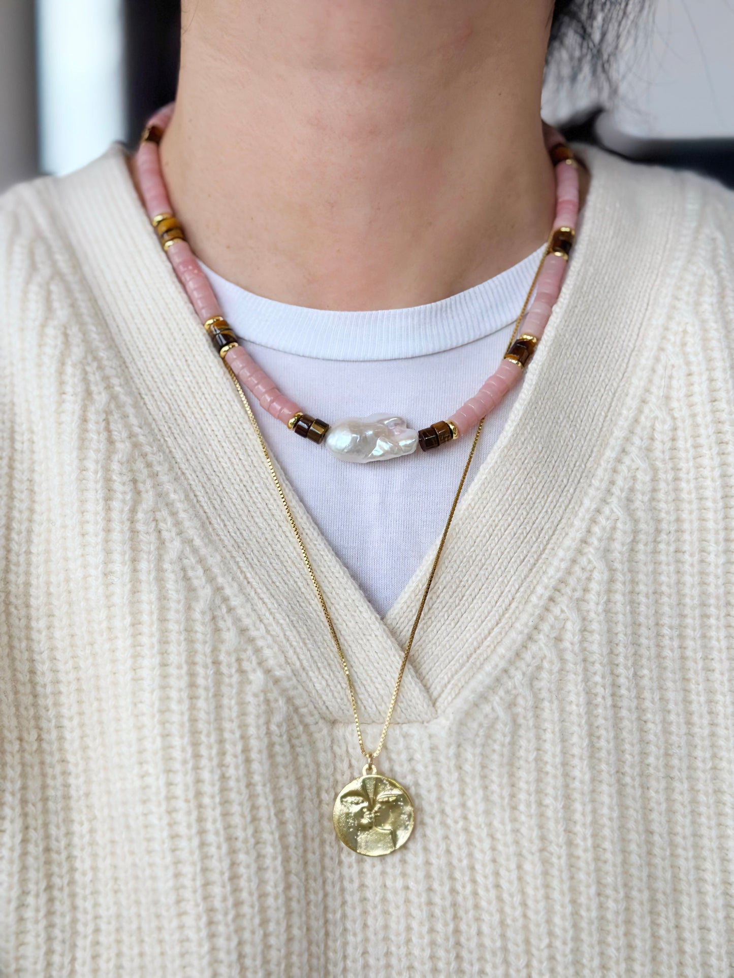 iL Mondo|Tiger's eye Stone pink Opal necklace