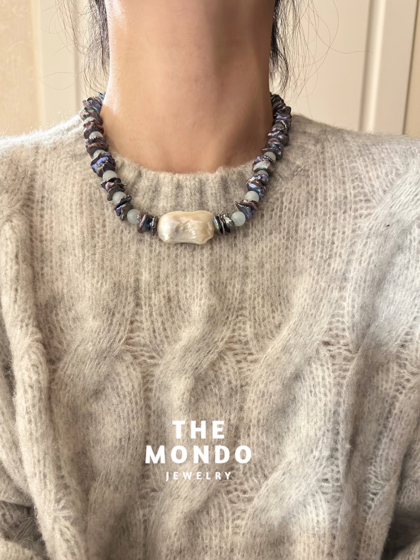 iLMondo|Handmade Aquamarine Baroque Pearl Necklace