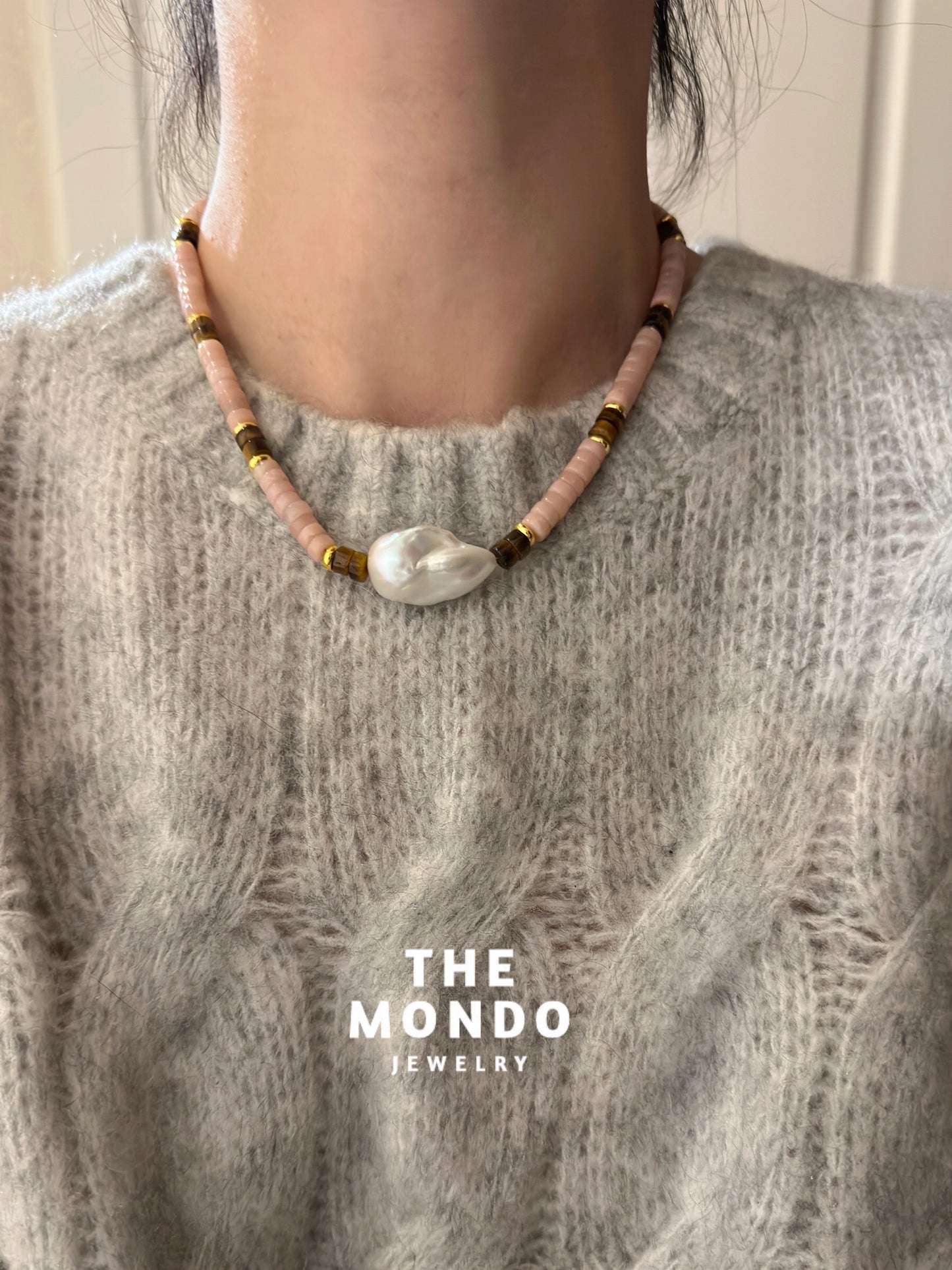 iL Mondo|Tiger's eye Stone pink Opal necklace