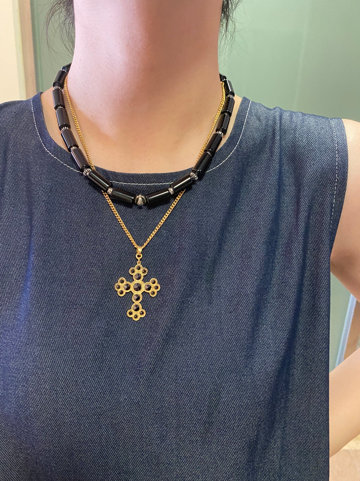 iLMondo|Handmade Black Agate Necklace with 925 Silver Beads