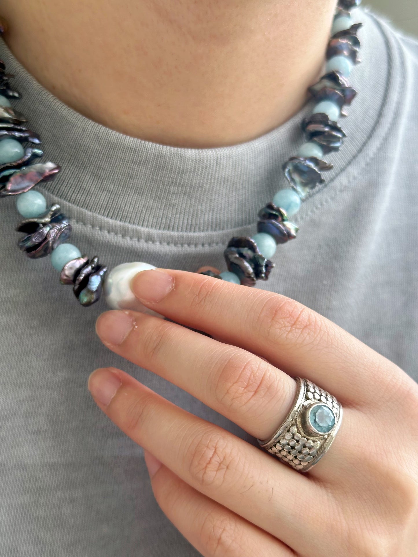 iLMondo|Handmade Aquamarine Baroque Pearl Necklace