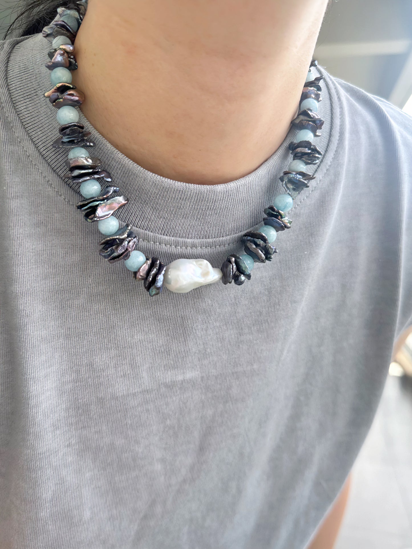 iLMondo|Handmade Aquamarine Baroque Pearl Necklace