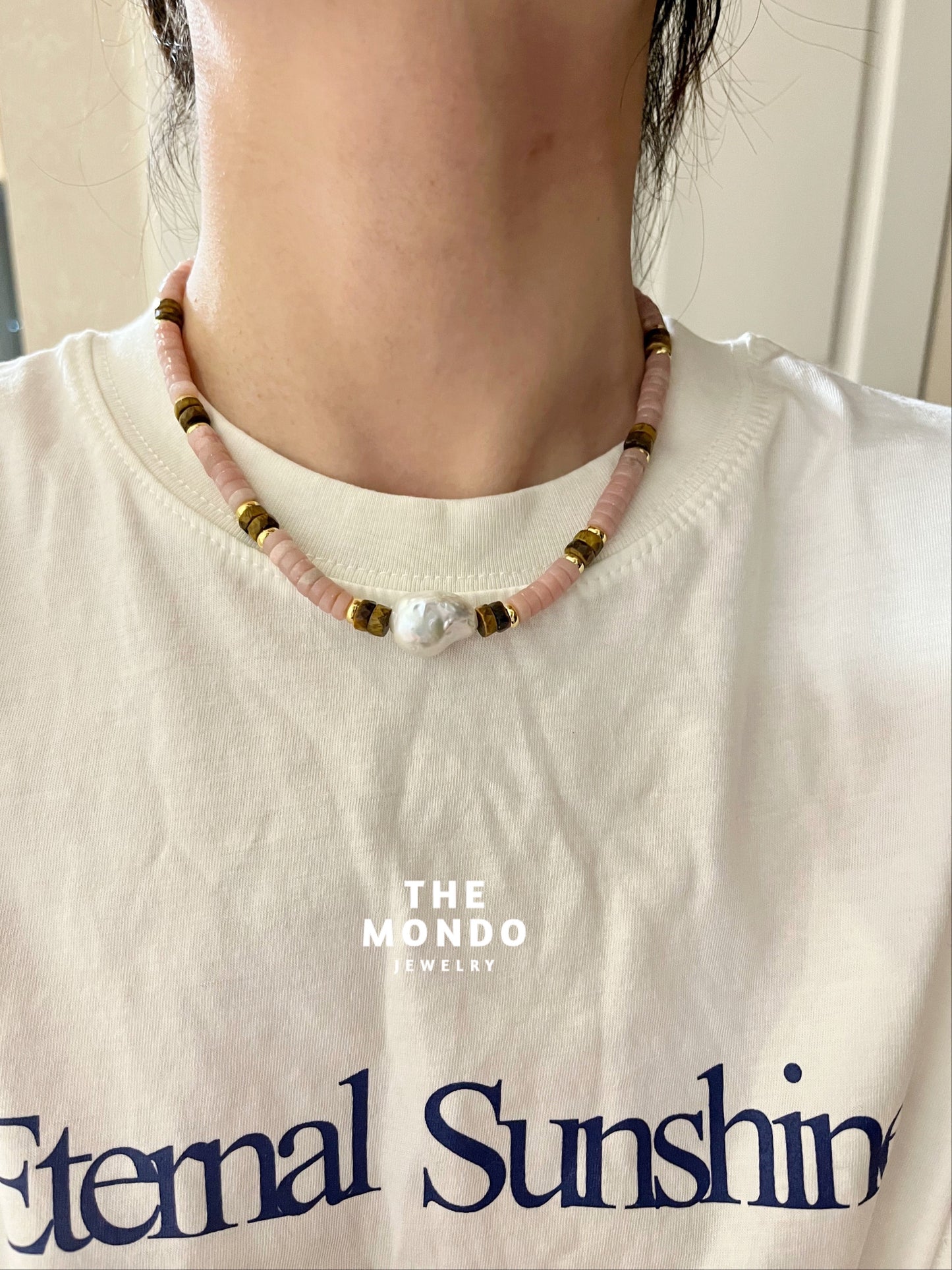 iL Mondo|Tiger's eye Stone pink Opal necklace