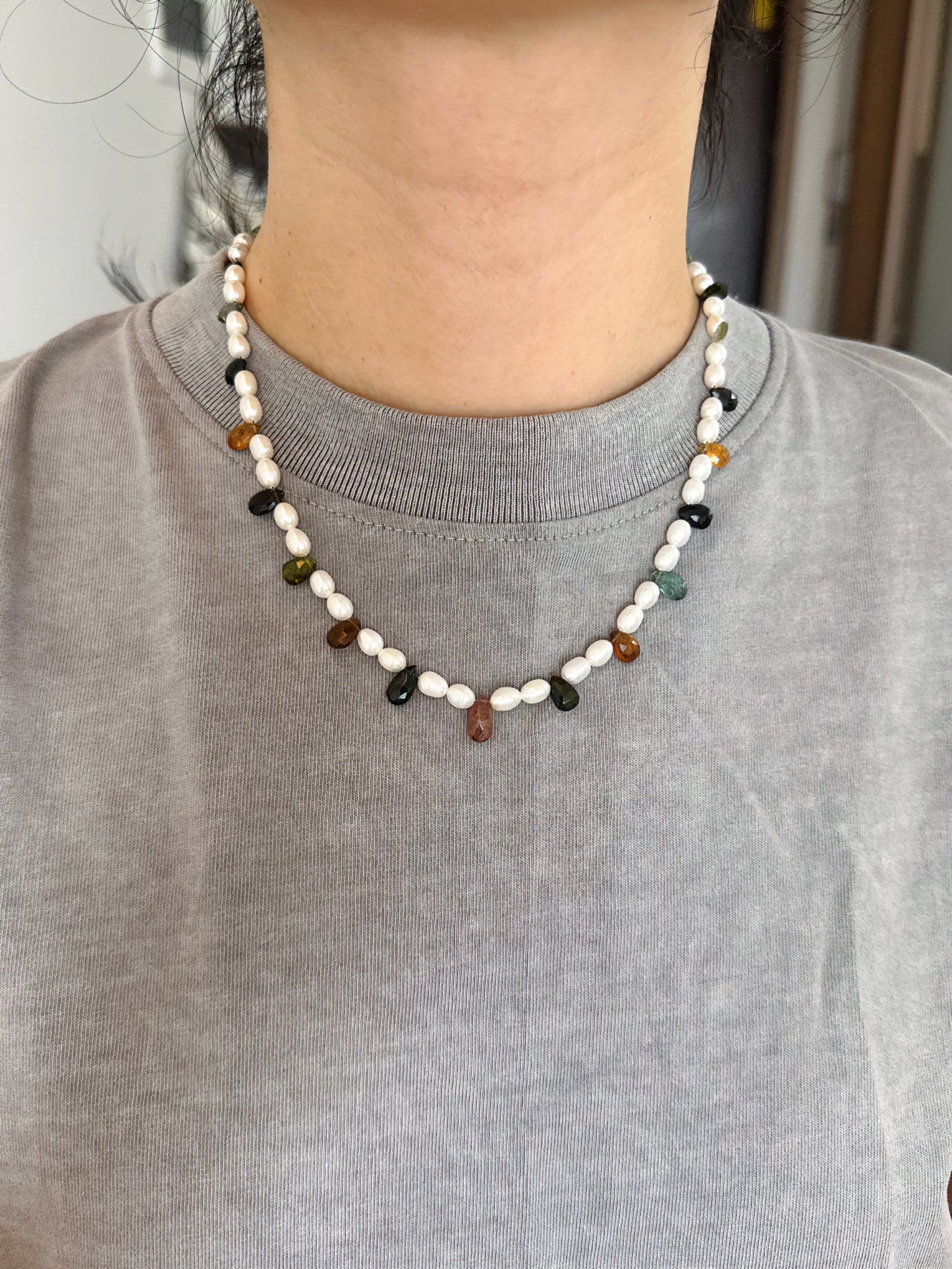 ILMONDO|Handmade Pearl and Tourmaline Necklace