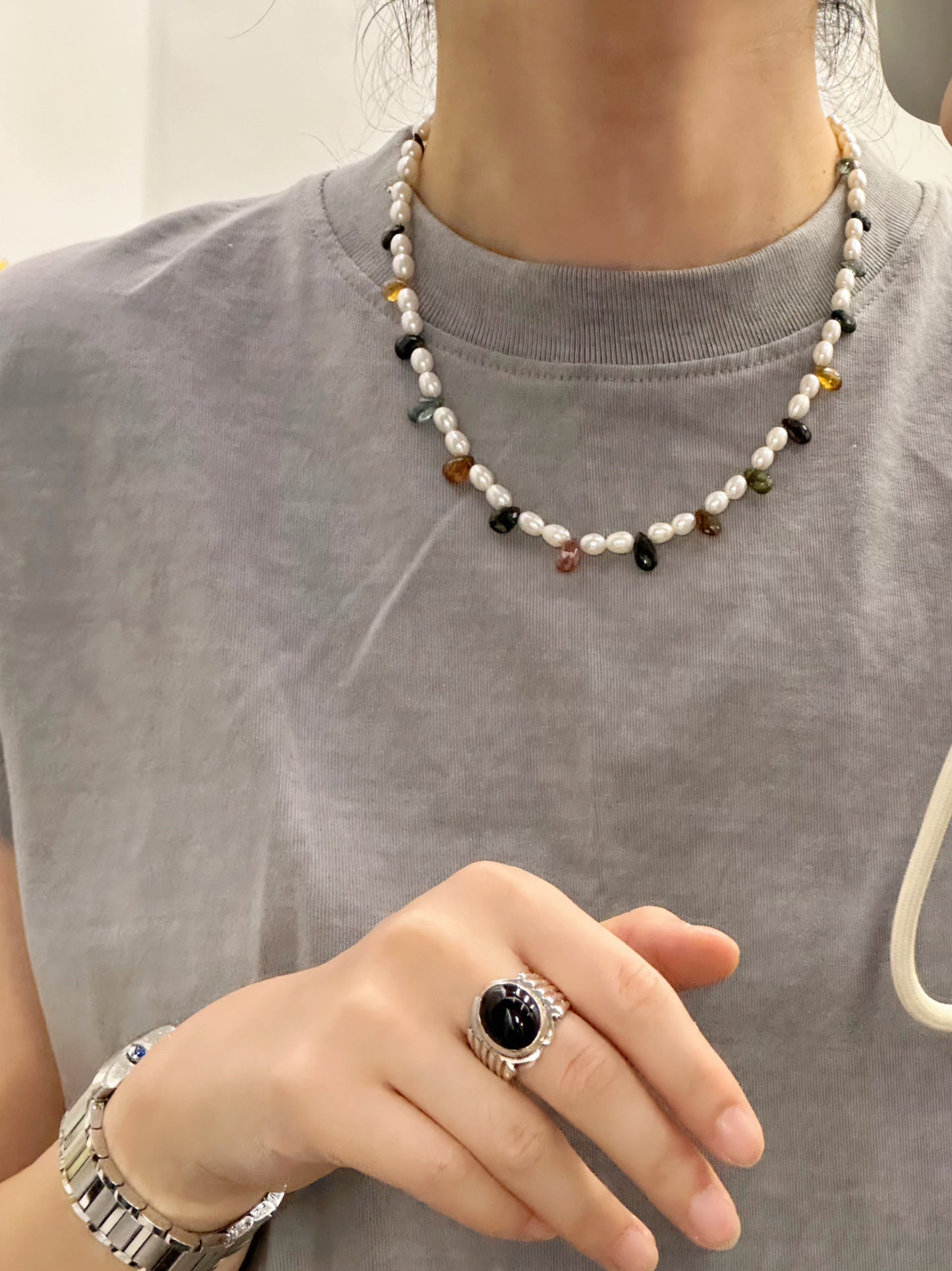 ILMONDO|Handmade Pearl and Tourmaline Necklace