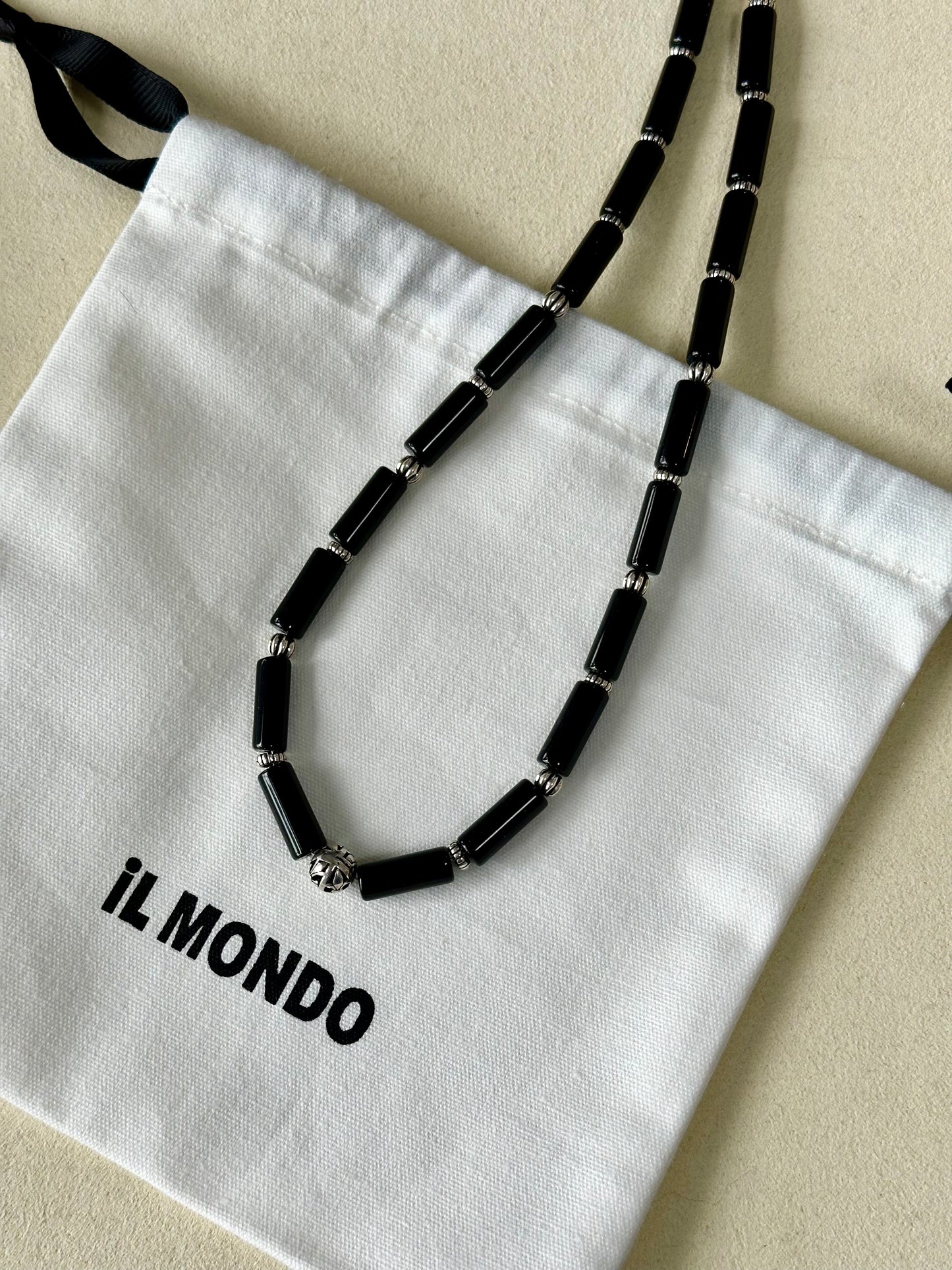 iLMondo|Handmade Black Agate Necklace with 925 Silver Beads