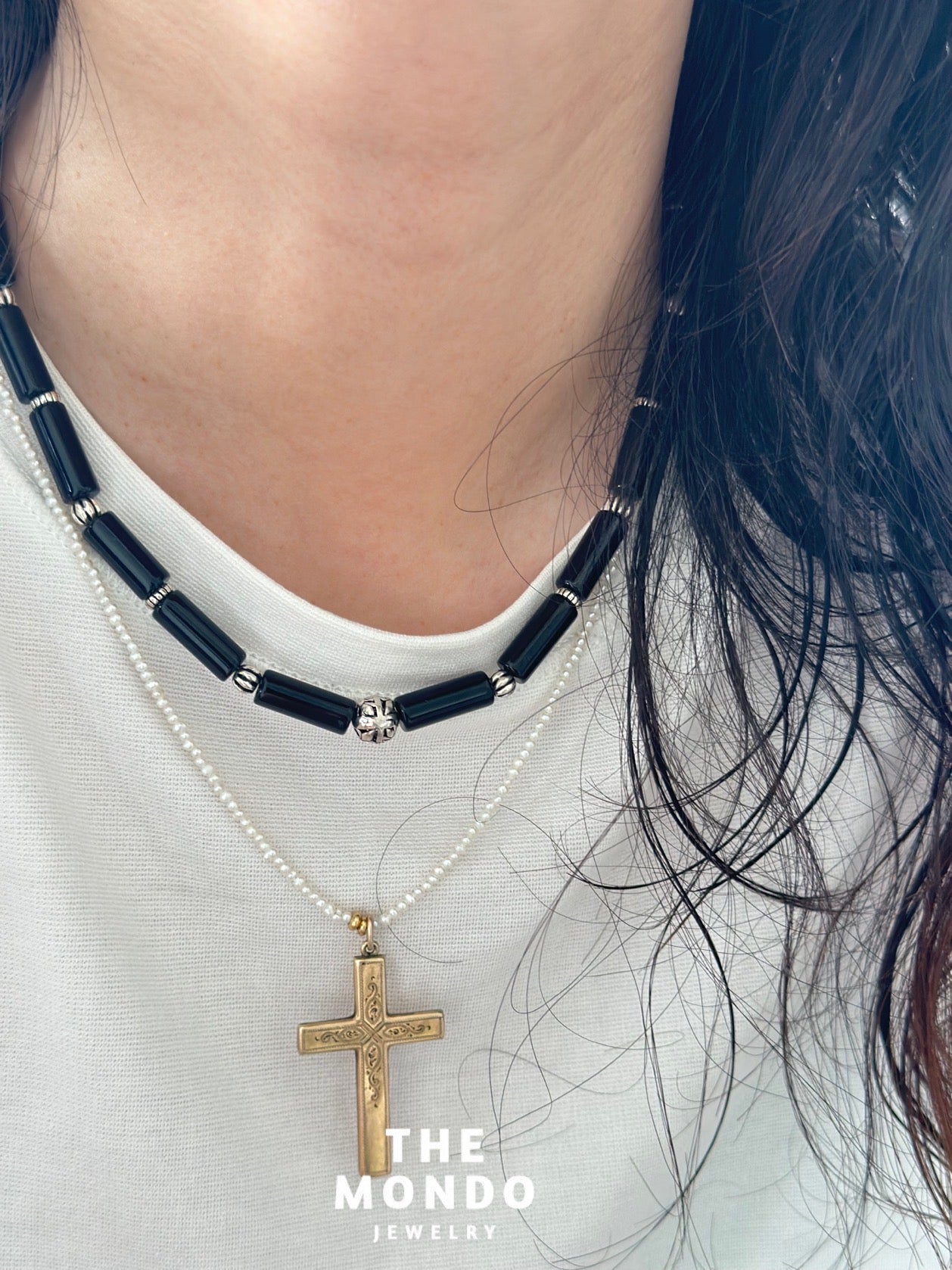 iLMondo|Handmade Black Agate Necklace with 925 Silver Beads