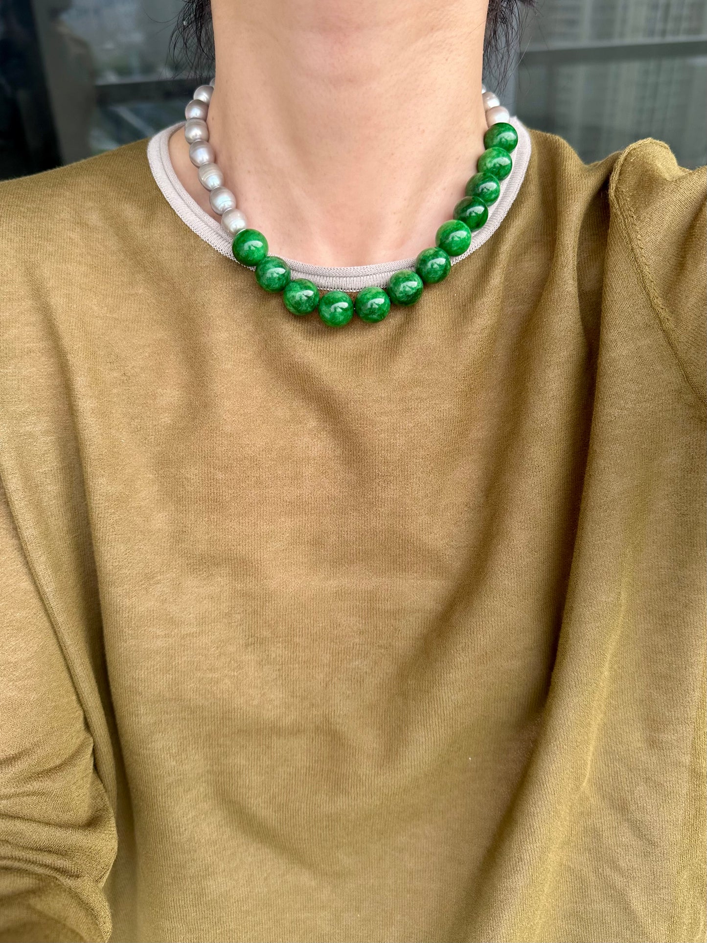iLMondo|Handmade Green Chalcedony Pearl Necklace