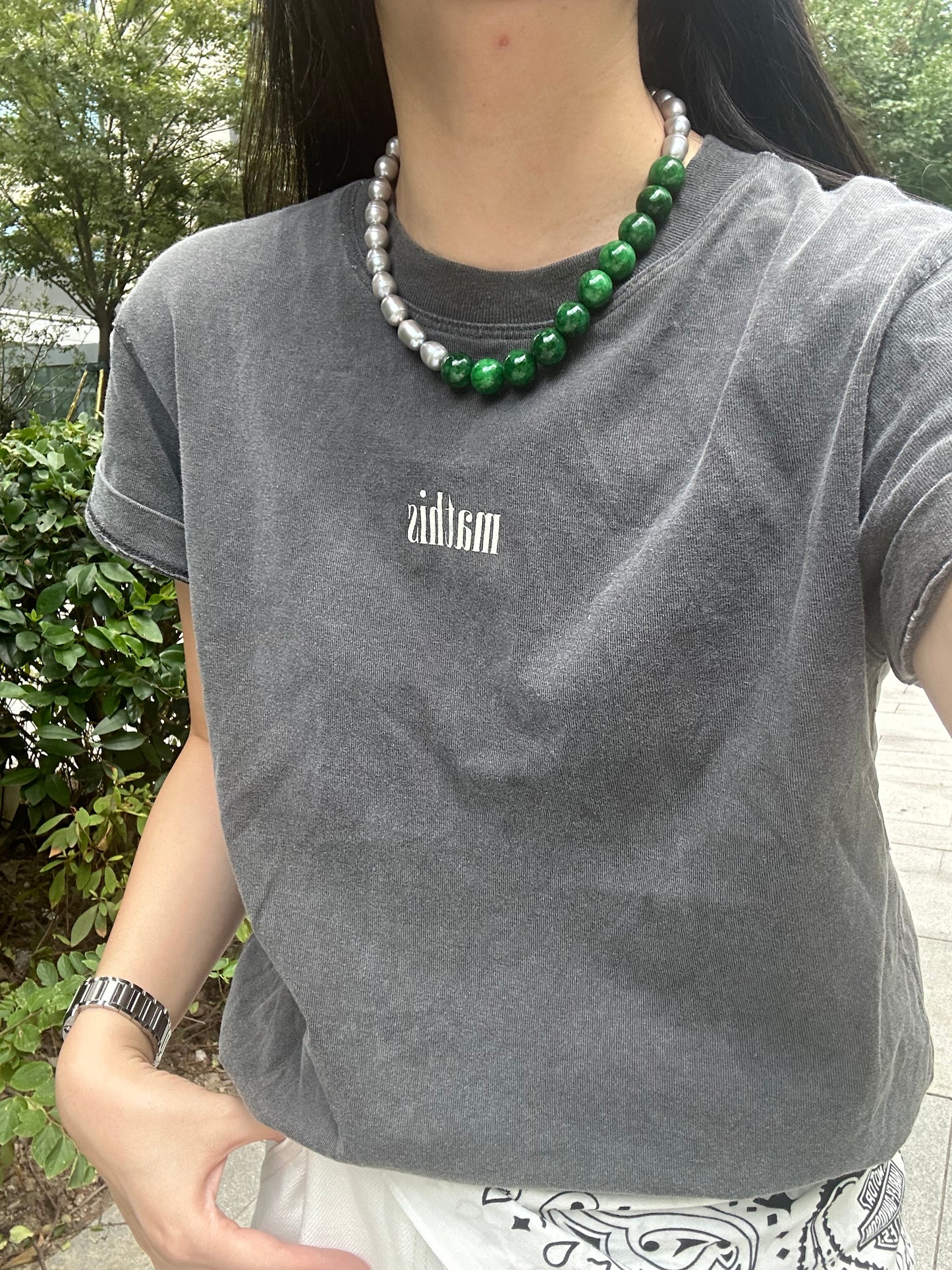iLMondo|Handmade Green Chalcedony Pearl Necklace