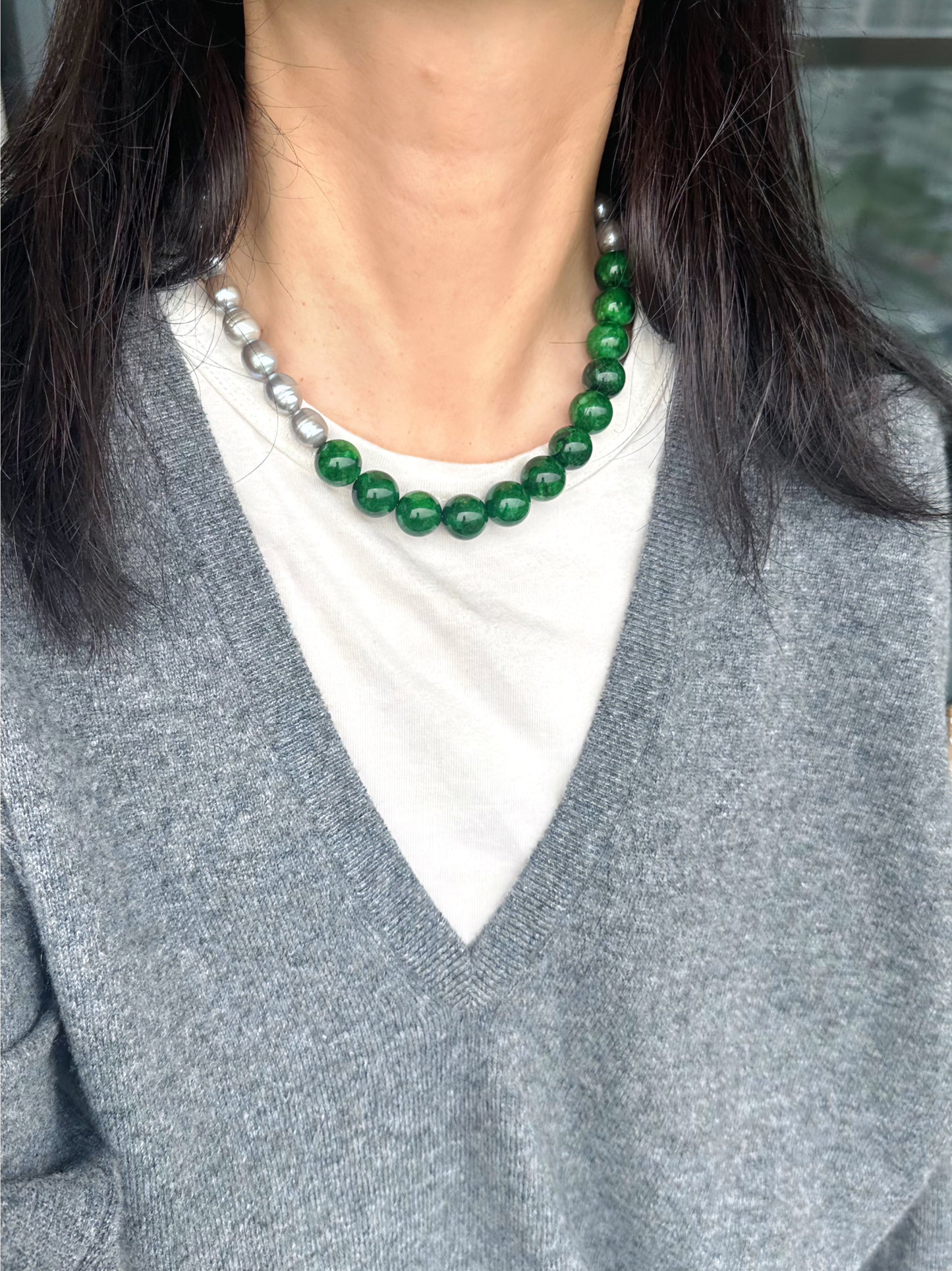iLMondo|Handmade Green Chalcedony Pearl Necklace