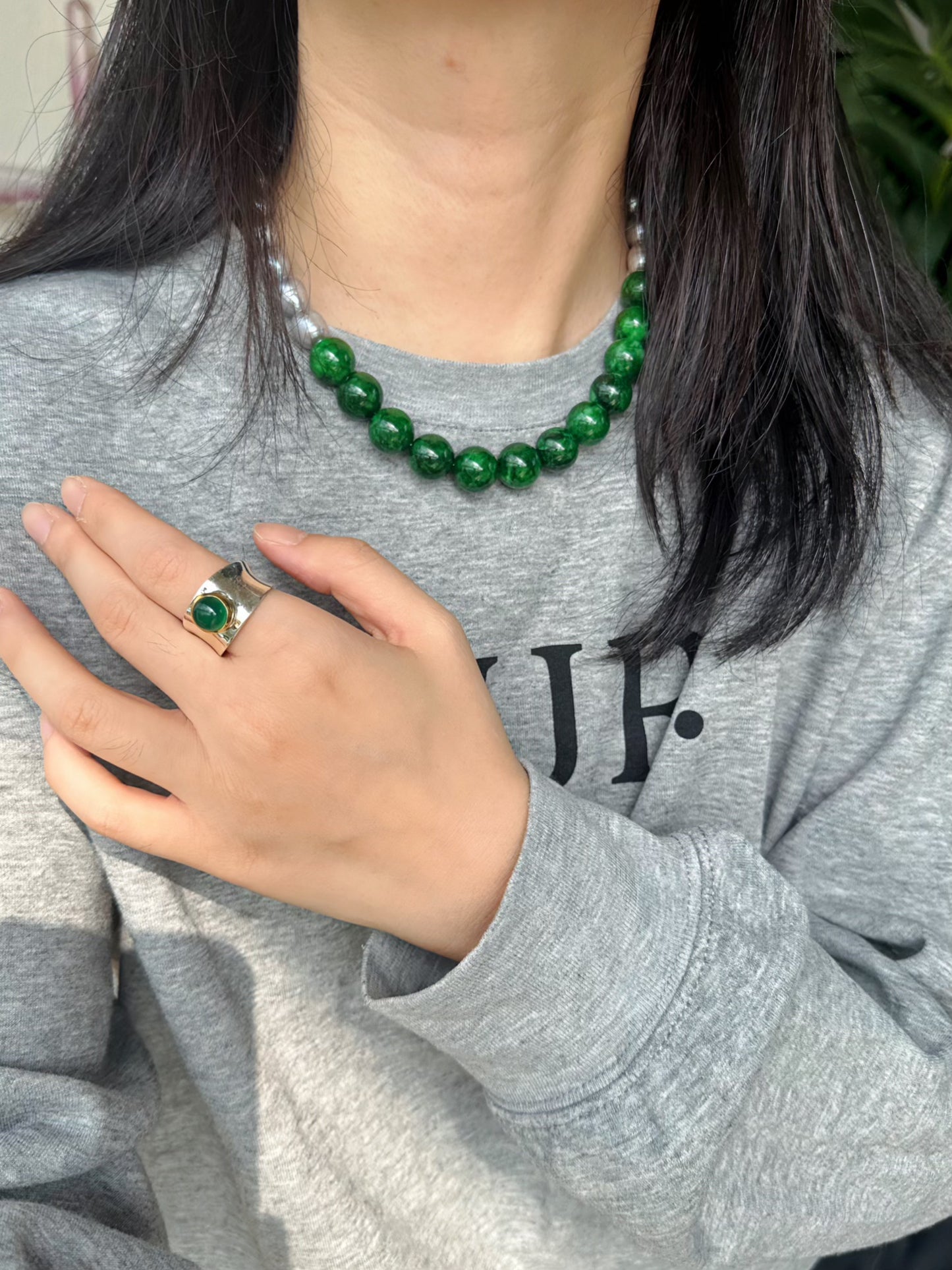 iLMondo|Handmade Green Chalcedony Pearl Necklace