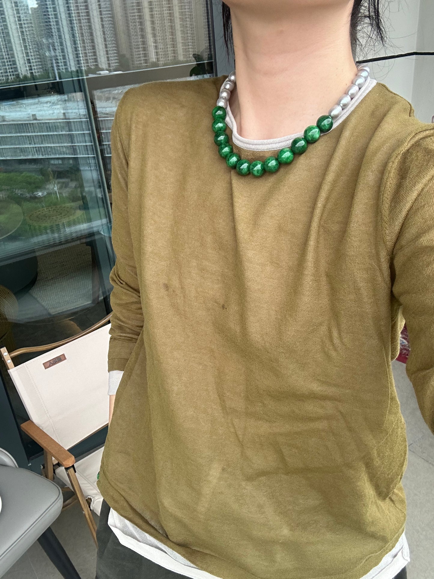 iLMondo|Handmade Green Chalcedony Pearl Necklace