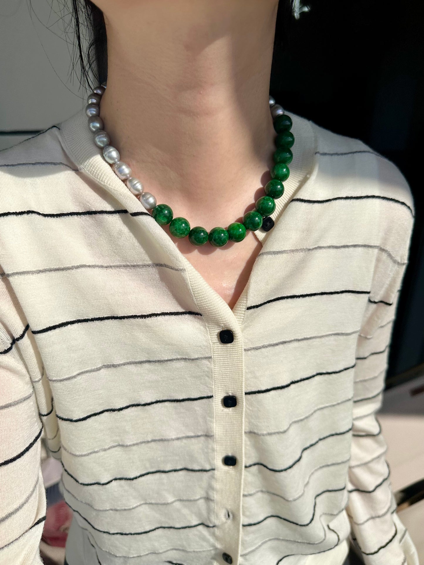 iLMondo|Handmade Green Chalcedony Pearl Necklace