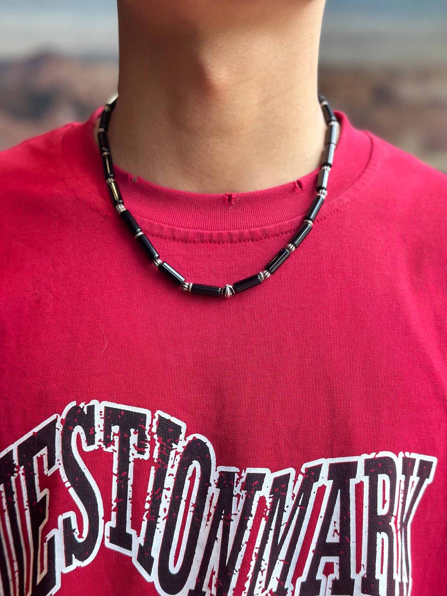 iLMondo|Handmade Black Agate Necklace with 925 Silver Beads