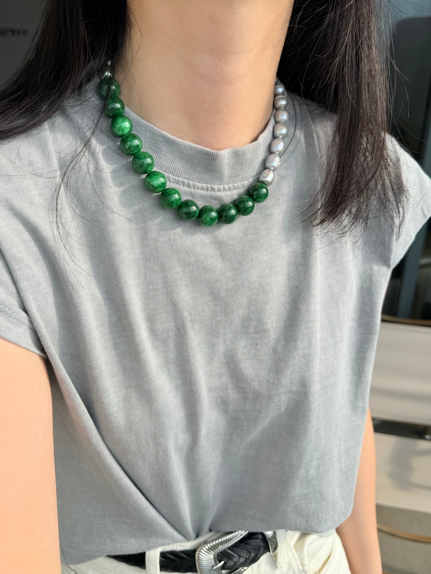 iLMondo|Handmade Green Chalcedony Pearl Necklace