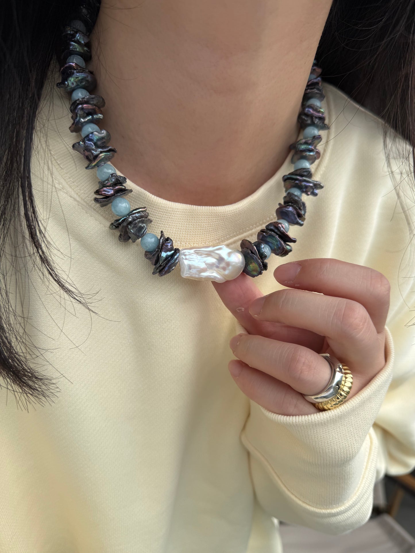 iLMondo|Handmade Aquamarine Baroque Pearl Necklace