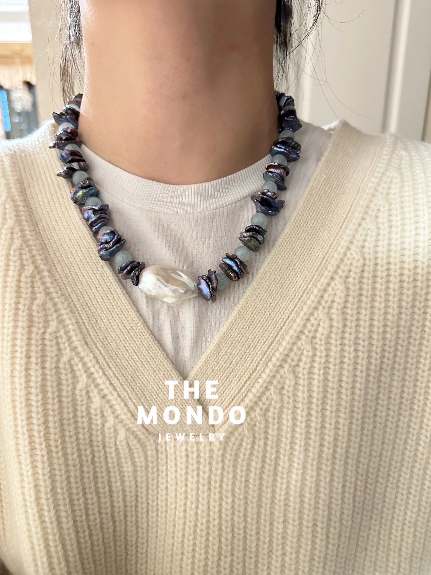 iLMondo|Handmade Aquamarine Baroque Pearl Necklace
