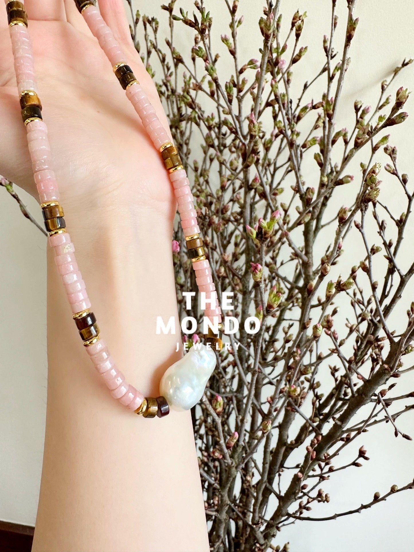 iL Mondo|Tiger's eye Stone pink Opal necklace