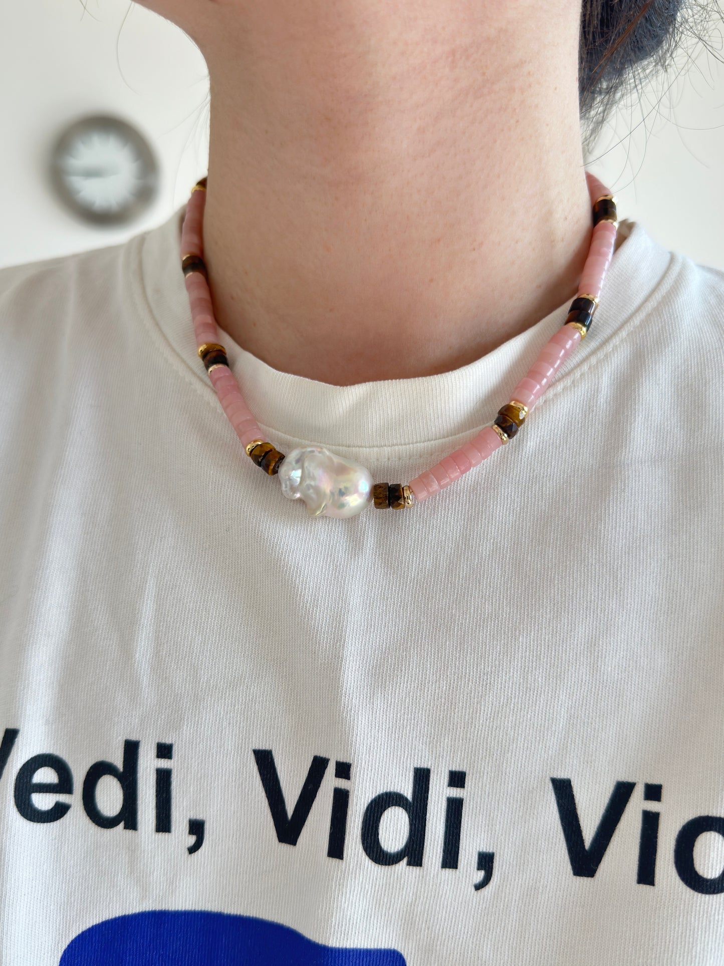 iL Mondo|Tiger's eye Stone pink Opal necklace