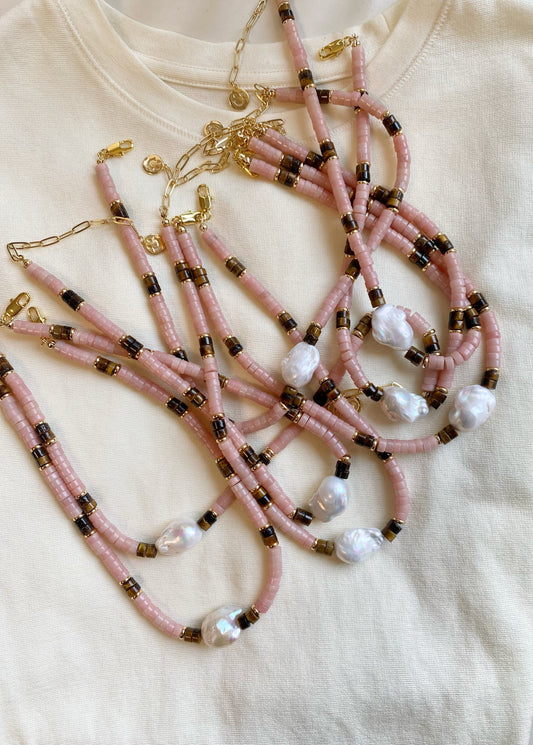 iL Mondo｜Tiger's eye Stone pink Opal necklace